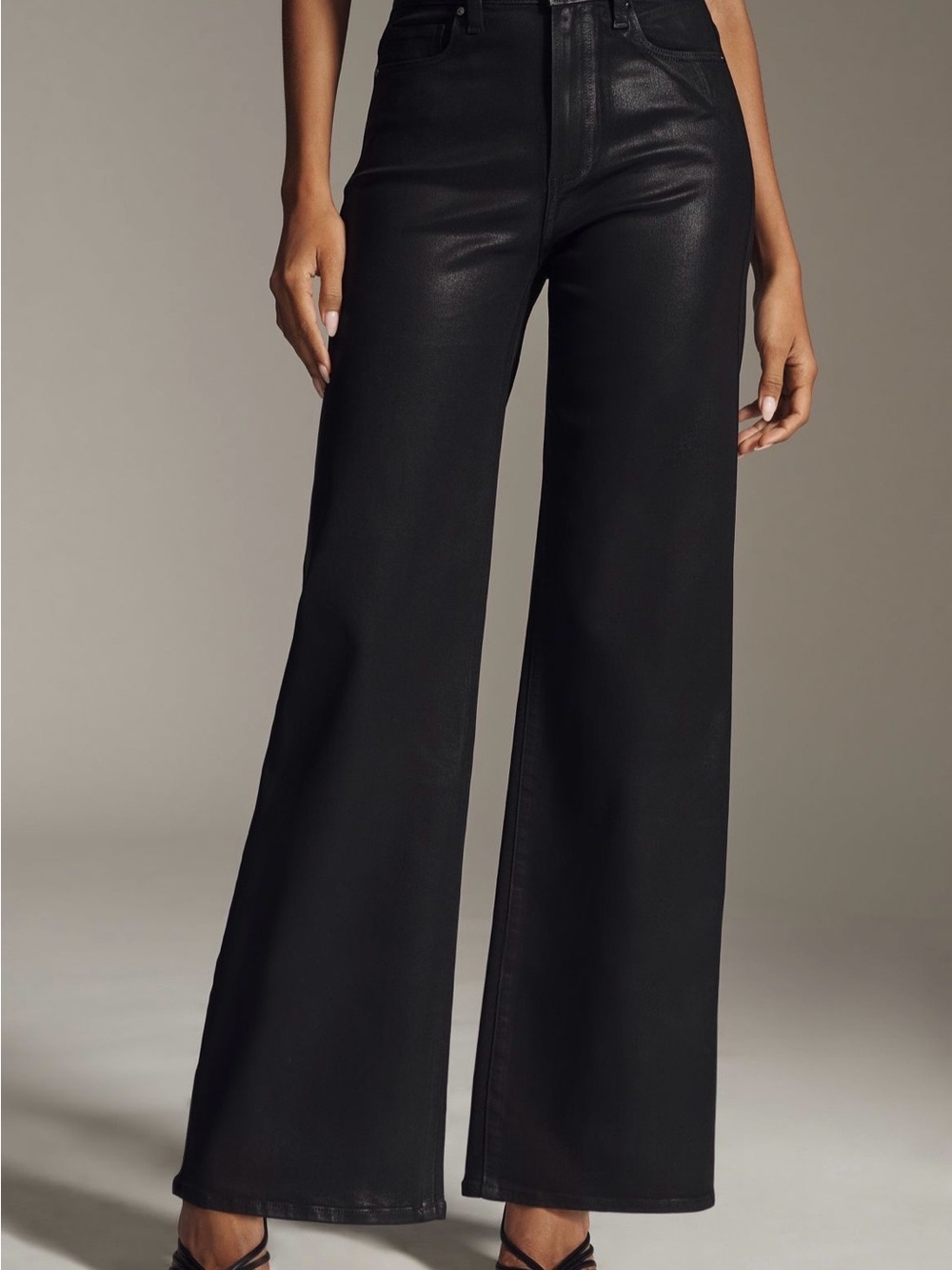 PAIGE Anessa High-Rise Wide-Leg Jeans in Black Fog Luxe Coating